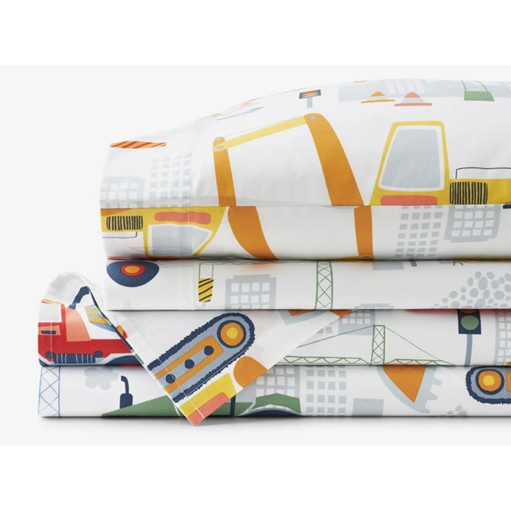The Company Store Construction Trucks Cotton Percale Bed Sheets NWT